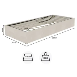 Lit Coffre Simple 90x200 cm - Lit Avec Vérin Pour Ouverture Facile, Bas et Moderne, Sans Tête de Lit, Sans Matelas, Velours Beige><noscript><img width=