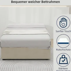 Lit Coffre Simple 90x200 cm - Lit Avec Vérin Pour Ouverture Facile, Bas et Moderne, Sans Tête de Lit, Sans Matelas, Velours Beige><noscript><img width=