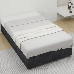 Okwish Lit Coffre Simple 90x200 cm - Lit Avec Vérin Pour Ouverture Facile, Bas et Moderne, Sans Tête de Lit, Sans Matelas, Velours Gris* Lit Coffre