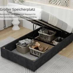 Okwish Lit Coffre Simple 90x200 cm - Lit Avec Vérin Pour Ouverture Facile, Bas et Moderne, Sans Tête de Lit, Sans Matelas, Velours Gris* Lit Coffre