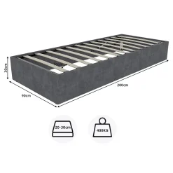Okwish Lit Coffre Simple 90x200 cm - Lit Avec Vérin Pour Ouverture Facile, Bas et Moderne, Sans Tête de Lit, Sans Matelas, Velours Gris* Lit Coffre