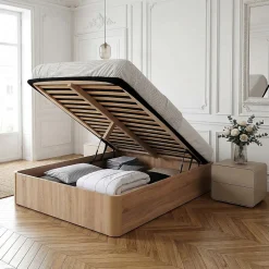 LIT COFFRE SPIRO 160x200cm + 1 SOMMIER / Décor Chêne Blanchi>Weber Industries Outlet
