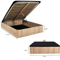 Weber Industries LIT COFFRE SPIRO 180x200cm + 1 SOMMIER / Décor Chêne Blanchi* Lit Coffre