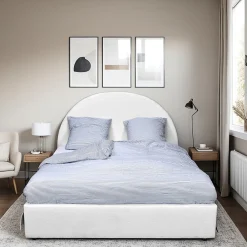 LIT COFFRE TISSU BOUCLETTE 160x200 SHERPA + SOMMIER / Blanc><noscript><img width=