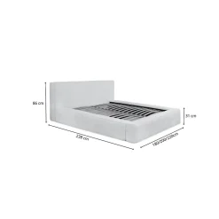 Meublorama Lit coffre VELORA Ardoise bouclé 180x200 cm Tissu velours doux Sommier relevable Rangement intégré* Lit Double