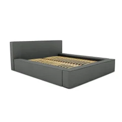 Meublorama Lit coffre VELORA Ardoise bouclé 180x200 cm Tissu velours doux Sommier relevable Rangement intégré* Lit Double