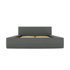 Meublorama Lit coffre VELORA Ardoise bouclé 180x200 cm Tissu velours doux Sommier relevable Rangement intégré* Lit Double