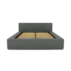 Meublorama Lit coffre VELORA Ardoise bouclé 180x200 cm Tissu velours doux Sommier relevable Rangement intégré* Lit Double