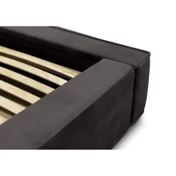 Meublorama Lit coffre VELORA Gris anthracite 160x200 cm Tissu velours doux Sommier relevable Rangement intégré* Lit Double