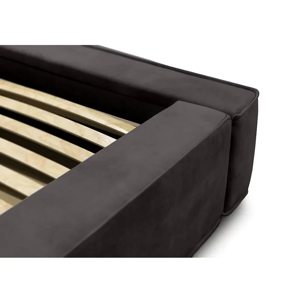 Meublorama Lit coffre VELORA Gris anthracite 160x200 cm Tissu velours doux Sommier relevable Rangement intégré* Lit Double