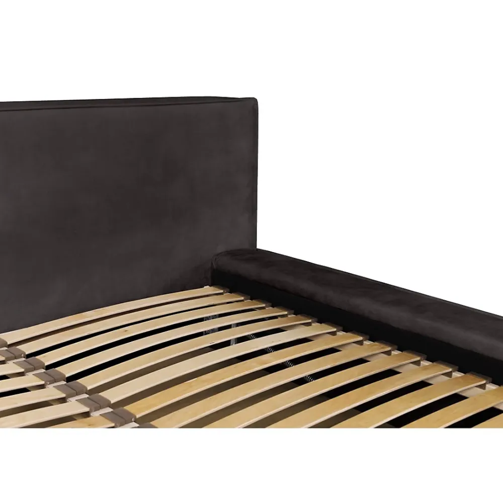 Meublorama Lit coffre VELORA Gris anthracite 160x200 cm Tissu velours doux Sommier relevable Rangement intégré* Lit Double