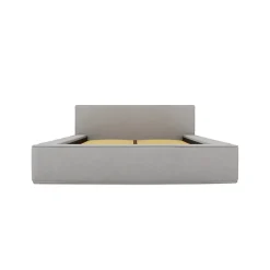 Meublorama Lit coffre VELORA Gris sable bouclé 180x200 cm Tissu velours doux Sommier relevable Rangement intégré* Lit Double