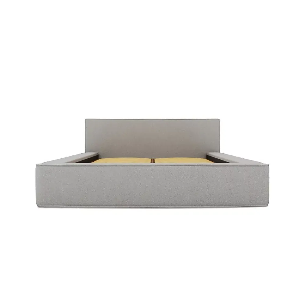 Meublorama Lit coffre VELORA Gris sable bouclé 180x200 cm Tissu velours doux Sommier relevable Rangement intégré* Lit Double