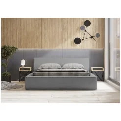 Lit coffre VELORA Gris sable bouclé 140x200 cm Tissu velours doux Sommier relevable Rangement intégré>Meublorama Hot