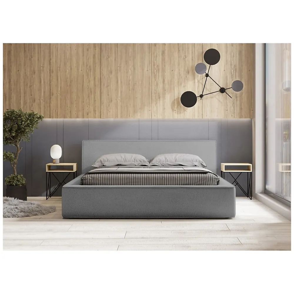 Lit coffre VELORA Gris sable bouclé 140x200 cm Tissu velours doux Sommier relevable Rangement intégré>Meublorama Hot