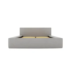 Lit coffre VELORA Gris sable bouclé 140x200 cm Tissu velours doux Sommier relevable Rangement intégré><noscript><img width=
