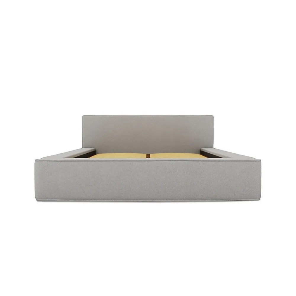 Lit coffre VELORA Gris sable bouclé 140x200 cm Tissu velours doux Sommier relevable Rangement intégré>Meublorama Hot