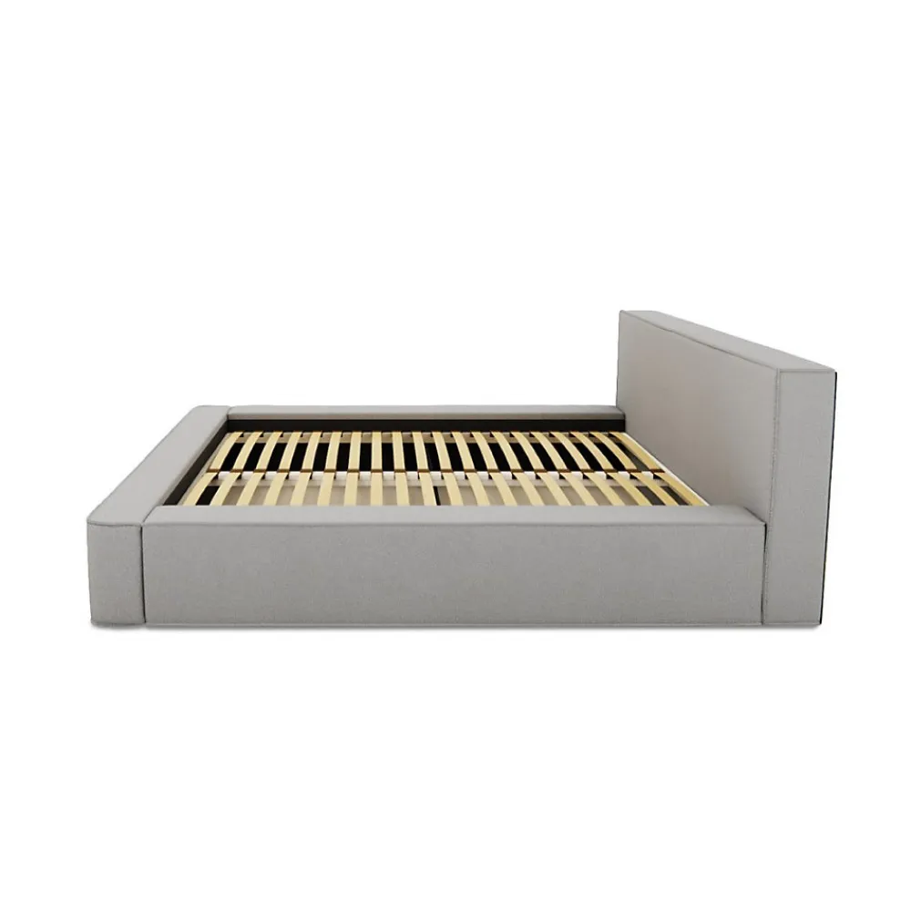 Lit coffre VELORA Gris sable bouclé 140x200 cm Tissu velours doux Sommier relevable Rangement intégré>Meublorama Hot