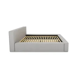 Lit coffre VELORA Gris sable bouclé 140x200 cm Tissu velours doux Sommier relevable Rangement intégré><noscript><img width=