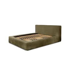 Lit coffre VELORA Olive bouclé 160x200 cm Tissu velours doux Sommier relevable Rangement intégré><noscript><img width=