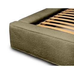 Lit coffre VELORA Olive bouclé 160x200 cm Tissu velours doux Sommier relevable Rangement intégré><noscript><img width=