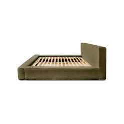 Lit coffre VELORA Olive bouclé 160x200 cm Tissu velours doux Sommier relevable Rangement intégré><noscript><img width=