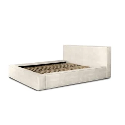 Lit coffre VELORA Perle 160x200 cm Tissu velours doux Sommier relevable Rangement intégré>Meublorama Online
