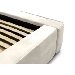 Lit coffre VELORA Perle 160x200 cm Tissu velours doux Sommier relevable Rangement intégré><noscript><img width=