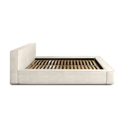 Lit coffre VELORA Perle 180x200 cm Tissu velours doux Sommier relevable Rangement intégré><noscript><img width=
