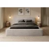 Meublorama Lit coffre VELORA Sable 140x200 cm Tissu velours doux Sommier relevable Rangement intégré* Lit Double
