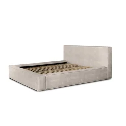 Meublorama Lit coffre VELORA Sable 140x200 cm Tissu velours doux Sommier relevable Rangement intégré* Lit Double