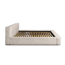 Meublorama Lit coffre VELORA Sable 140x200 cm Tissu velours doux Sommier relevable Rangement intégré* Lit Double