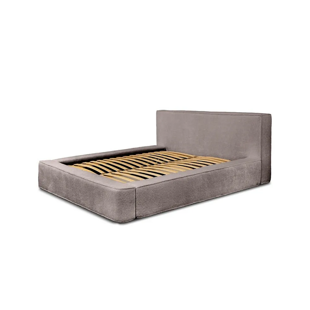 Lit coffre VELORA Taupe rosé bouclé 180x200 cm Tissu velours doux Sommier relevable Rangement intégré>Meublorama Hot