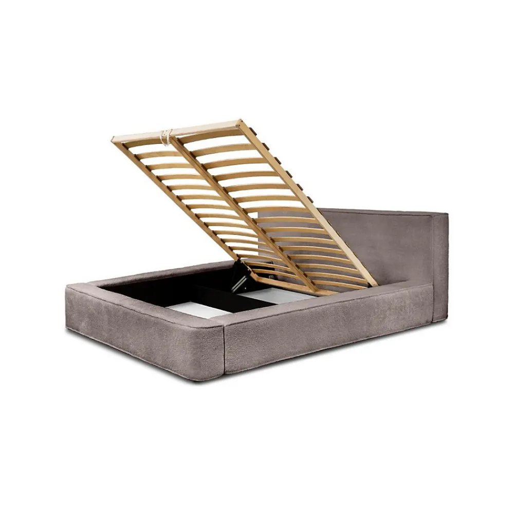 Lit coffre VELORA Taupe rosé bouclé 180x200 cm Tissu velours doux Sommier relevable Rangement intégré>Meublorama Hot