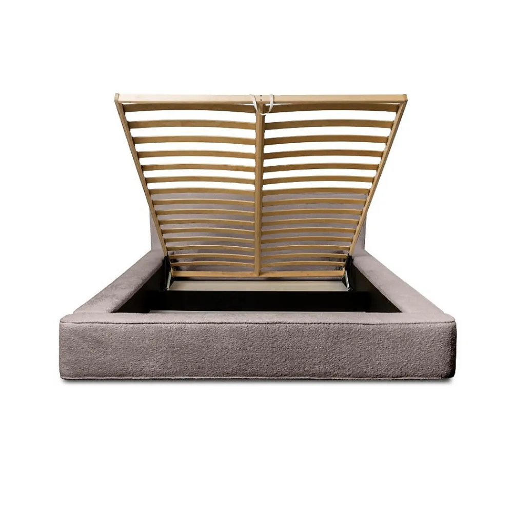 Lit coffre VELORA Taupe rosé bouclé 180x200 cm Tissu velours doux Sommier relevable Rangement intégré>Meublorama Hot