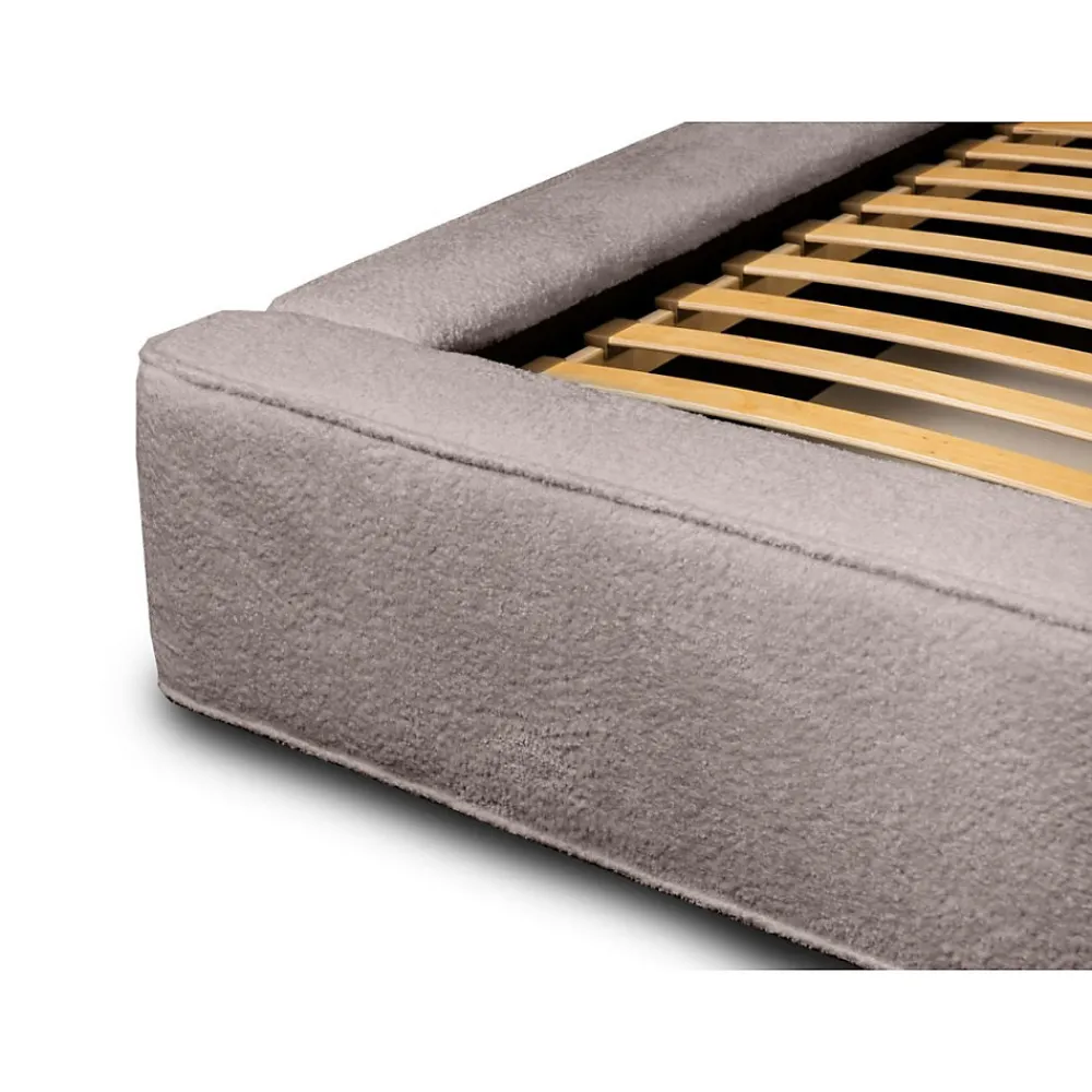 Lit coffre VELORA Taupe rosé bouclé 180x200 cm Tissu velours doux Sommier relevable Rangement intégré>Meublorama Hot