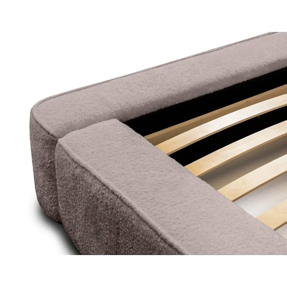 Lit coffre VELORA Taupe rosé bouclé 180x200 cm Tissu velours doux Sommier relevable Rangement intégré>Meublorama Hot