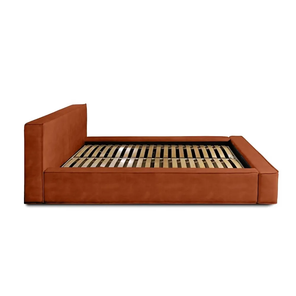 Meublorama Lit coffre VELORA Terracotta 160x200 cm Tissu velours doux Sommier relevable Rangement intégré* Lit Double