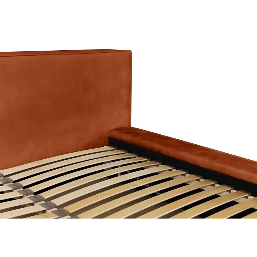Meublorama Lit coffre VELORA Terracotta 160x200 cm Tissu velours doux Sommier relevable Rangement intégré* Lit Double