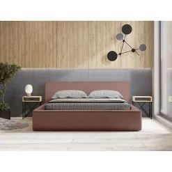 Lit coffre VELORA Terre-cuite bouclé 160x200 cm Tissu velours doux Sommier relevable Rangement intégré>Meublorama Clearance