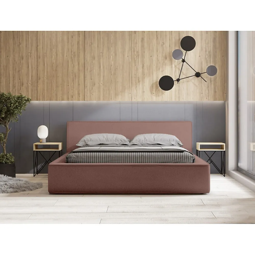Lit coffre VELORA Terre-cuite bouclé 160x200 cm Tissu velours doux Sommier relevable Rangement intégré>Meublorama Clearance