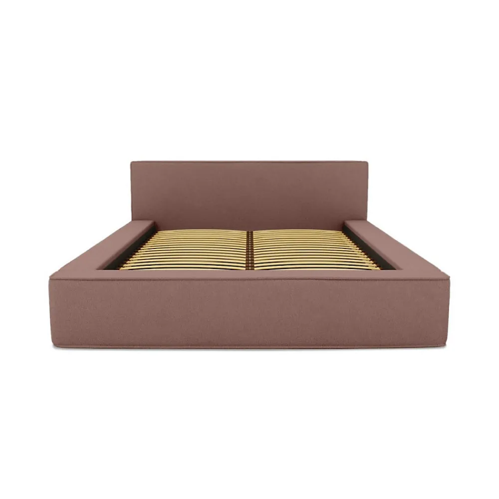 Lit coffre VELORA Terre-cuite bouclé 160x200 cm Tissu velours doux Sommier relevable Rangement intégré>Meublorama Clearance