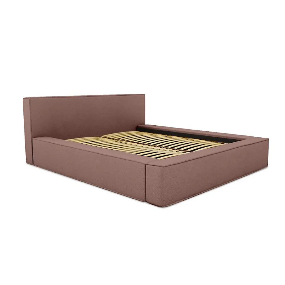 Lit coffre VELORA Terre-cuite bouclé 160x200 cm Tissu velours doux Sommier relevable Rangement intégré>Meublorama Clearance