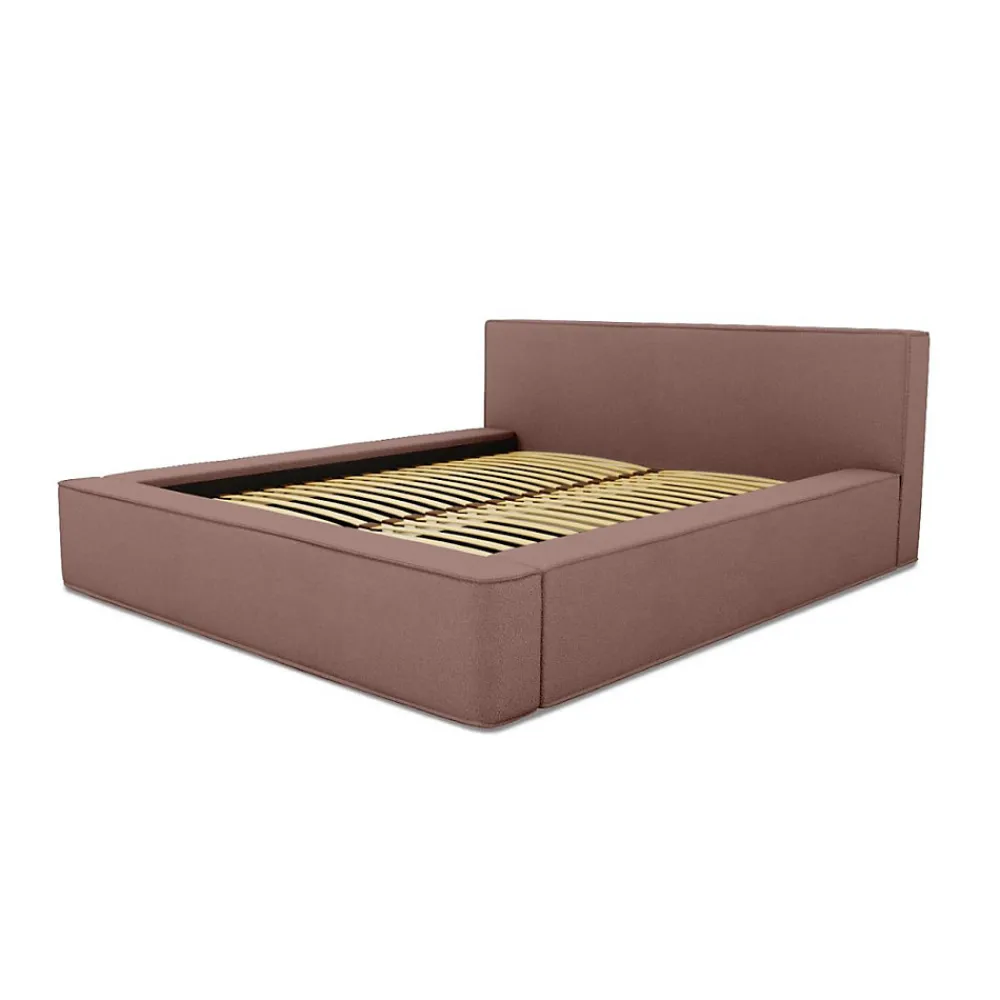 Lit coffre VELORA Terre-cuite bouclé 160x200 cm Tissu velours doux Sommier relevable Rangement intégré>Meublorama Clearance
