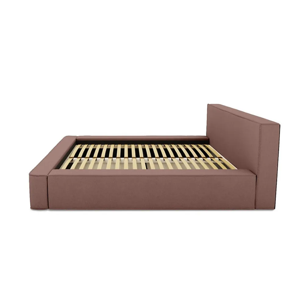 Lit coffre VELORA Terre-cuite bouclé 160x200 cm Tissu velours doux Sommier relevable Rangement intégré>Meublorama Clearance