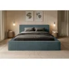Lit coffre VELORA Vert émeraude 180x200 cm Tissu velours doux Sommier relevable Rangement intégré>Meublorama Outlet