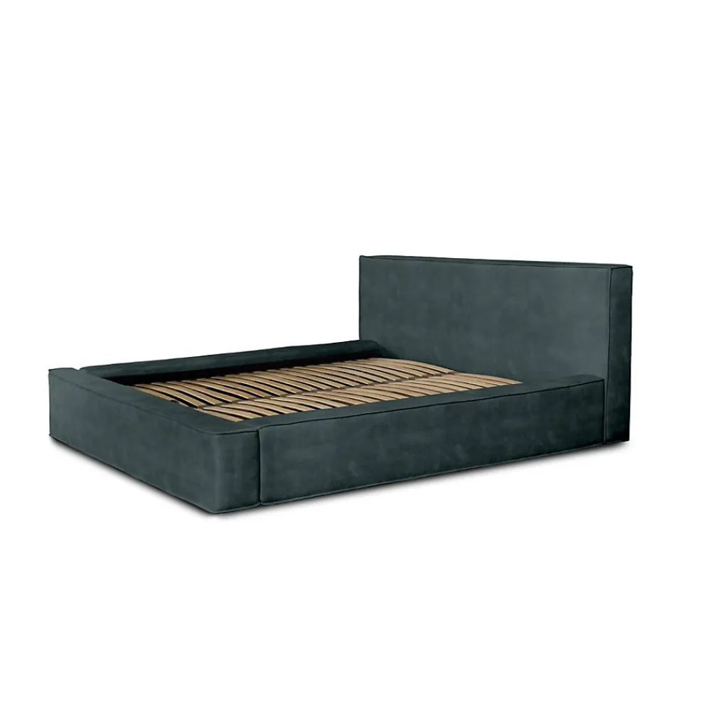 Lit coffre VELORA Vert émeraude 180x200 cm Tissu velours doux Sommier relevable Rangement intégré>Meublorama Outlet