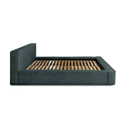 Lit coffre VELORA Vert émeraude 180x200 cm Tissu velours doux Sommier relevable Rangement intégré><noscript><img width=