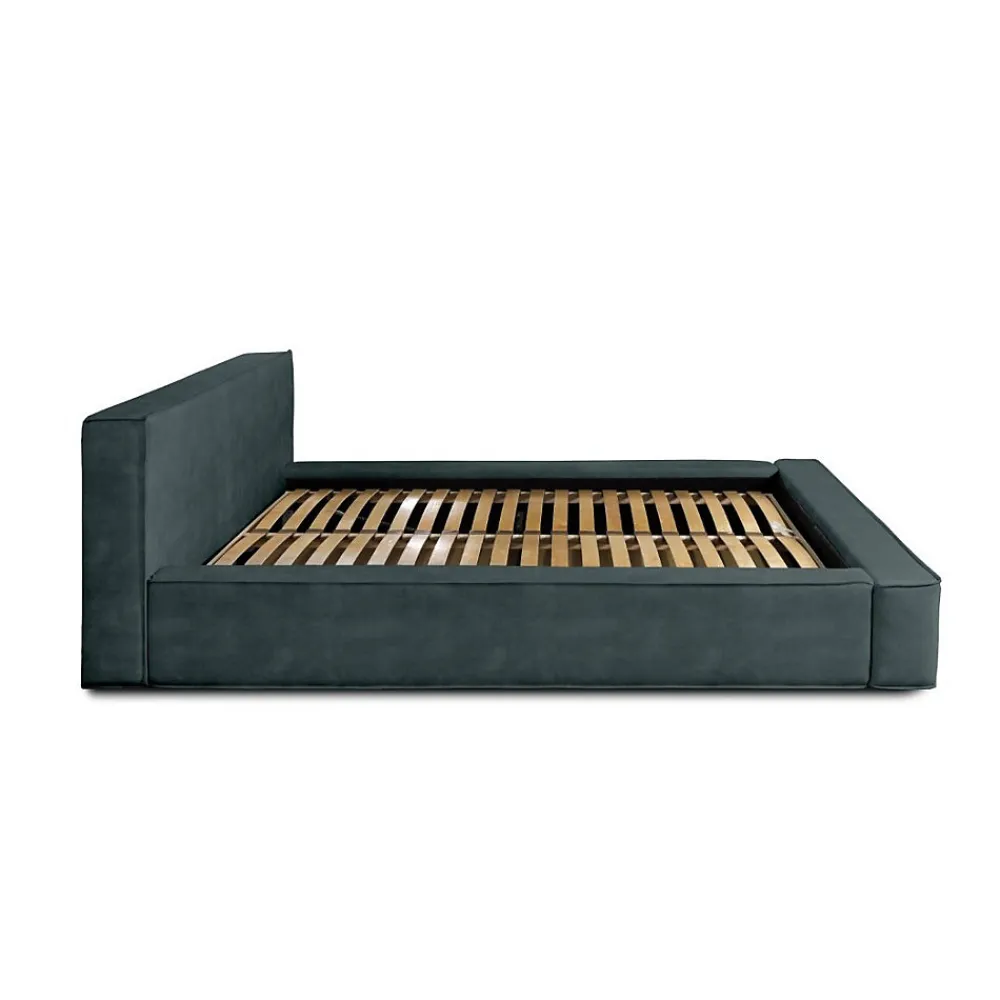Lit coffre VELORA Vert émeraude 180x200 cm Tissu velours doux Sommier relevable Rangement intégré>Meublorama Outlet