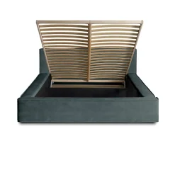 Lit coffre VELORA Vert émeraude 180x200 cm Tissu velours doux Sommier relevable Rangement intégré><noscript><img width=